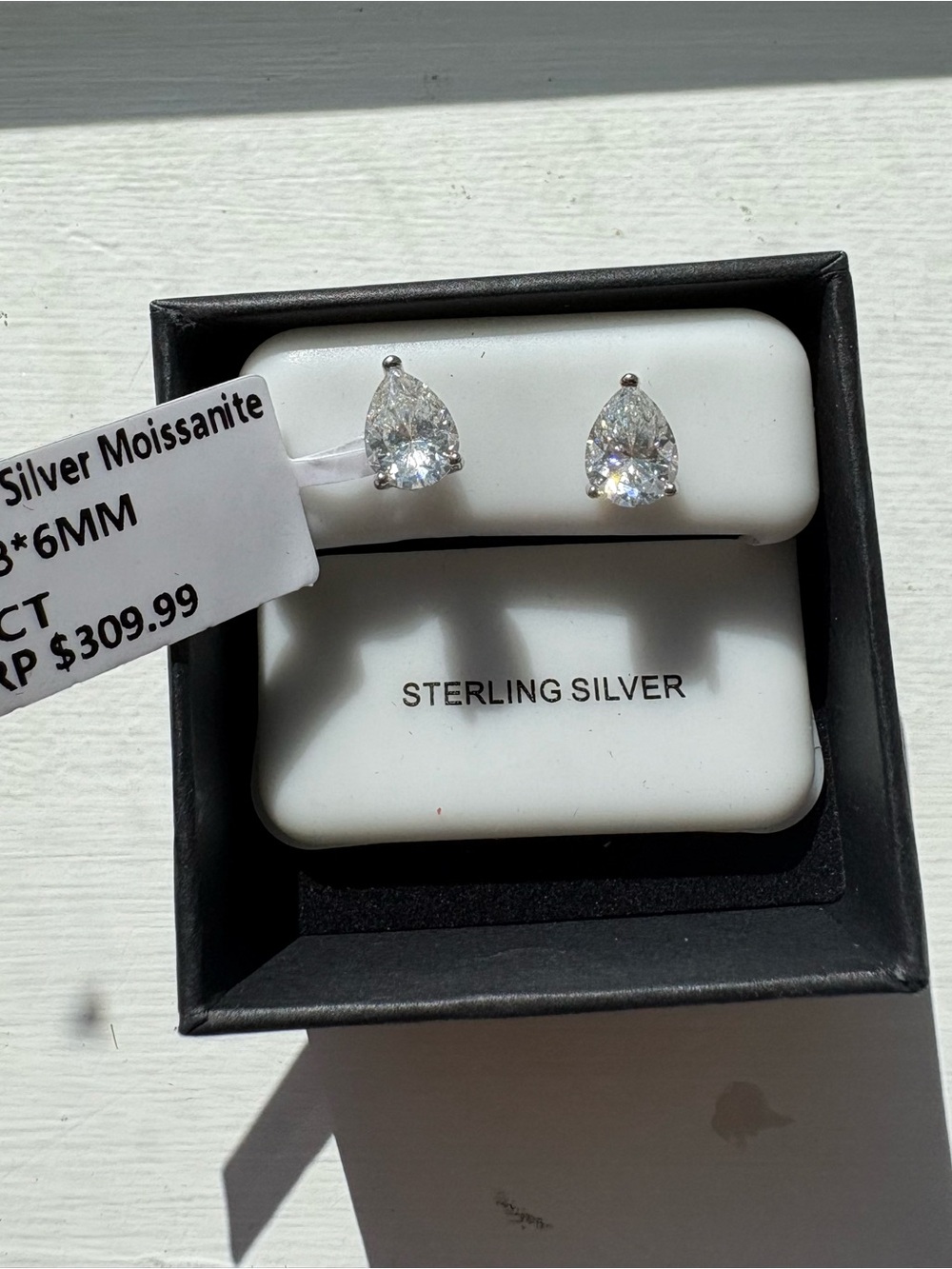 Sterling Silver Teardrop Moissanite Stud Earrings - White